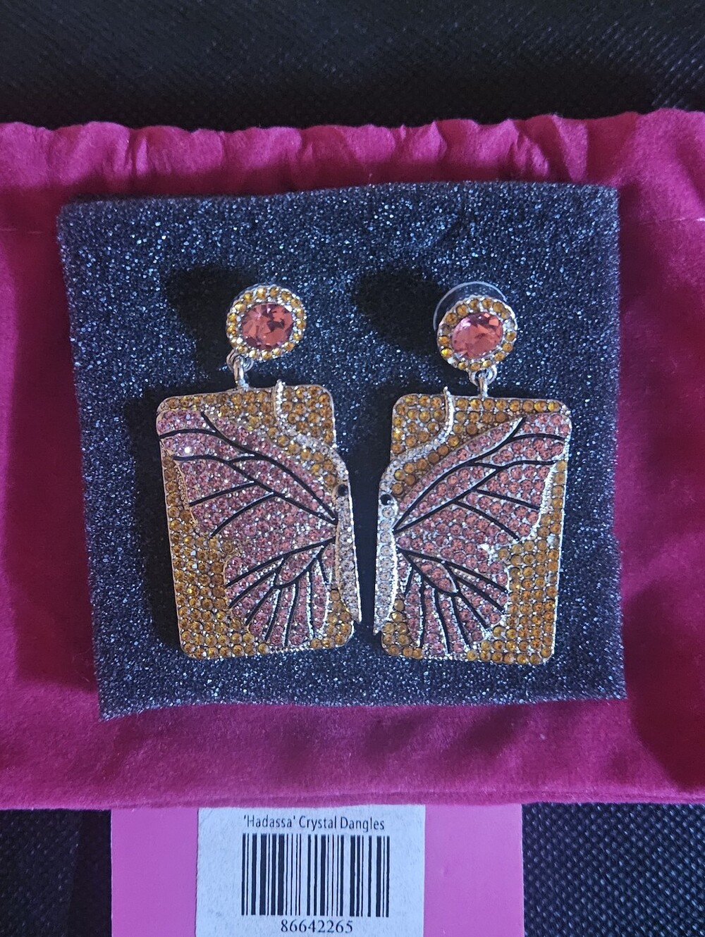 Sassy Jones - Hadassa Crystal Dangle Earrings (Pink & Gold Butterfly)